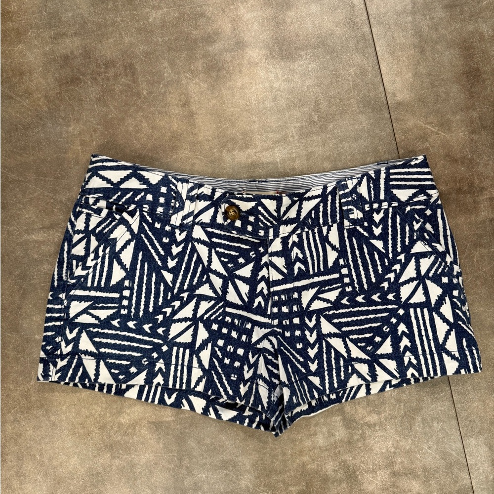 Red Camel Navy & White Geometric Print Jean Shorts